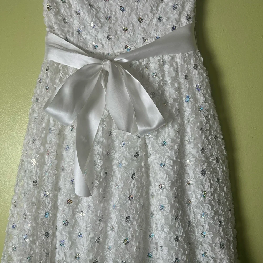 Elias White Strapless Floral Dress with Satin Bow